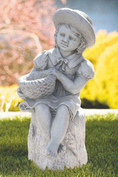 Girl Sitting on Log Garden Statue